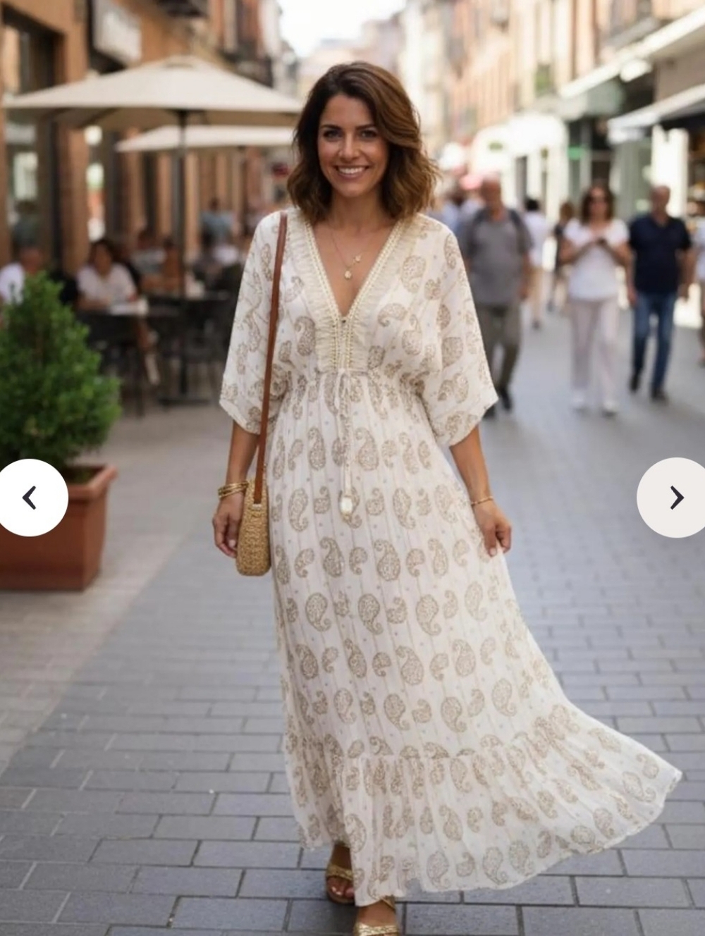ZURY Cream Bohemian Style Maxi Dress with Gold Embroidered Lace and Tassels OS
